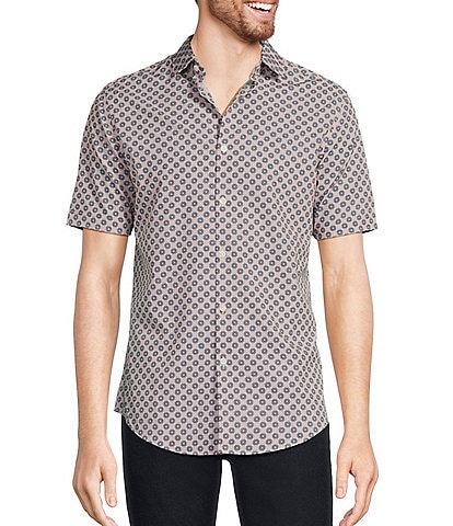 Murano Slim Fit Performance Stretch Geo Print Short Sleeve Woven Shirt