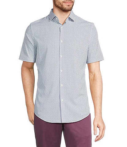 Murano Slim Fit Performance Stretch Geometric Print Short Sleeve Woven Shirt
