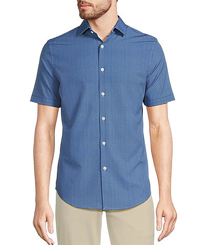 Murano Slim Fit Performance Stretch Medallion Print Short Sleeve Woven Shirt