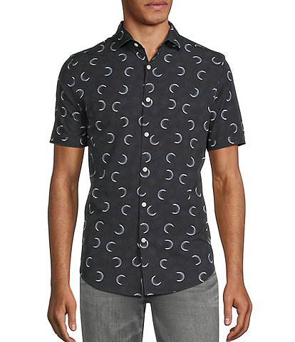 Murano Slim Fit Performance Stretch Small Moon Print Short Sleeve Woven Shirt