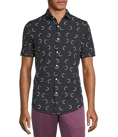 Murano Slim Fit Performance Stretch Small Moon Print Short Sleeve Woven Shirt