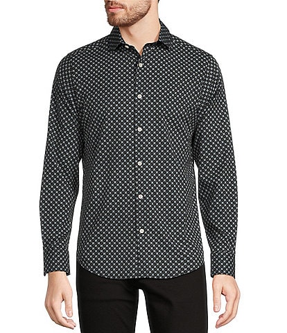 Murano Slim Fit Performance Stretch Square Geo Print Long Sleeve Woven Shirt