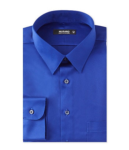 Murano Slim-Fit Point Collar Solid Sateen Dress Shirt