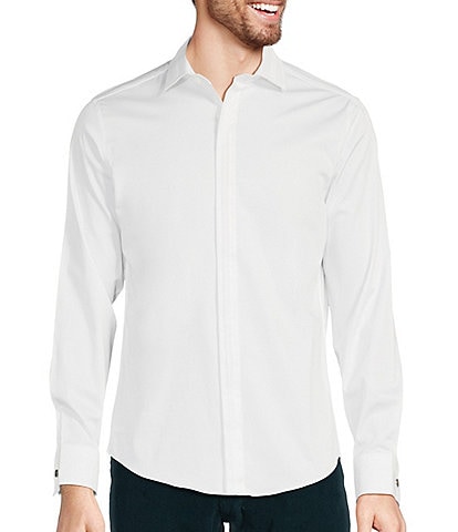 Murano Slim Fit Sateen Pintuck Solid Long Sleeve Woven Shirt
