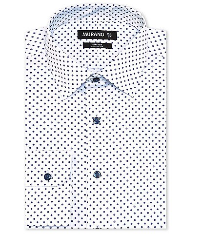 Murano Slim-Fit Spread Collar Asterisk-Print Stretch Poplin Dress Shirt