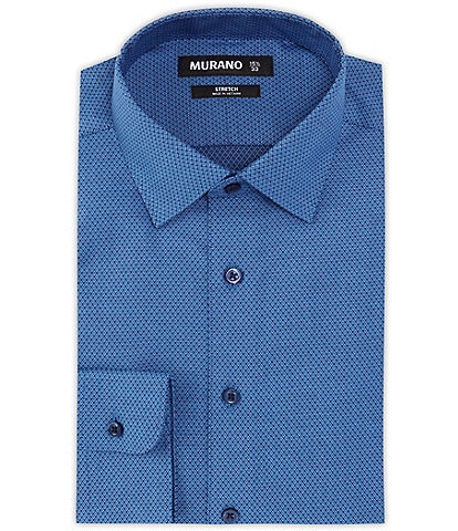 Murano Slim Fit Stretch Spread Collar Diamond-Printed Dobby Dress Shirt