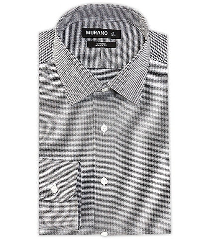 Murano Slim Fit Stretch Spread Collar Flat Diamond Print Dobby Dress Shirt