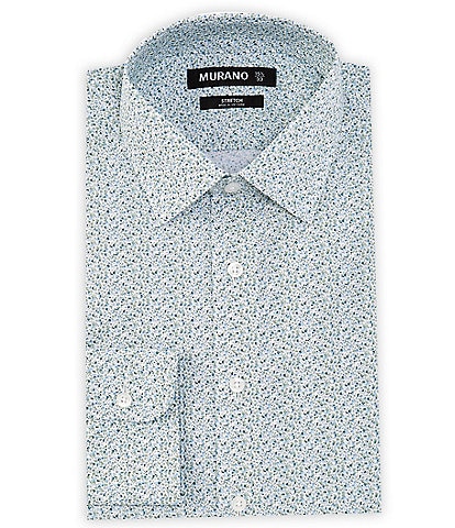 Murano Slim Fit Stretch Spread Collar Floral Printed Dress Shirt