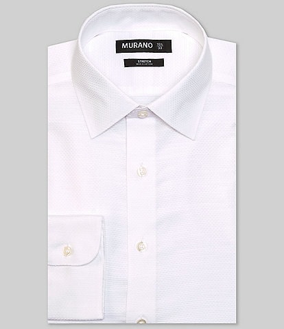 Murano Stretch Slim Fit Spread Collar Textured Slub Dress Shirt