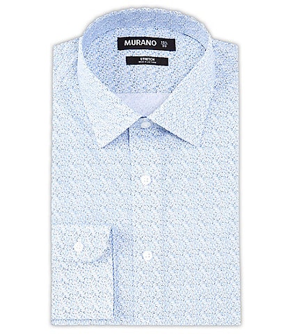 Murano Slim Fit Stretch Spread Collar Triangle Print Poplin Dress Shirt