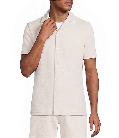 Murano Slim Fit Textured Short Sleeve Knit Camp Shirt