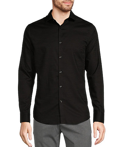 Murano Slim Fit Tonal Wave Pattern Long Sleeve Woven Shirt