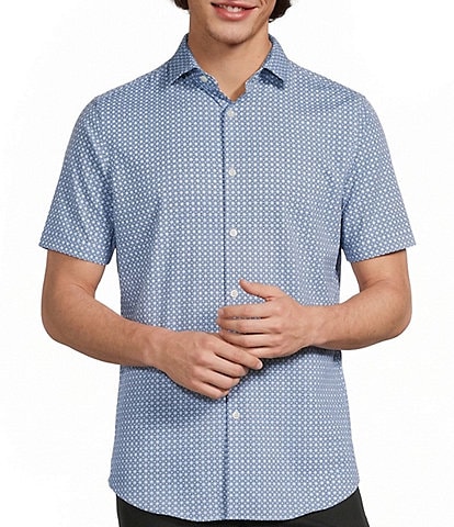 Murano Slim Fit Wave Pattern Performance Stretch Short Sleeve Woven Shirt