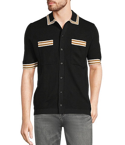 Murano Snit Short Sleeve Textured Coat Front Shirt