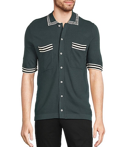 Murano Snit Short Sleeve Textured Coat Front Shirt