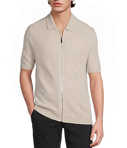 Murano Solid Full-Zip Short Sleeve Knit Coat Front Shirt