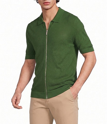 Murano Solid Full-Zip Short Sleeve Knit Coat Front Shirt