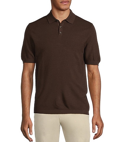 Murano Solid Textured Polo Short Sleeve Sweater