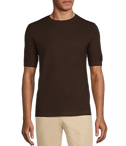 Murano Solid Textured Short Sleeve Crew Sweater