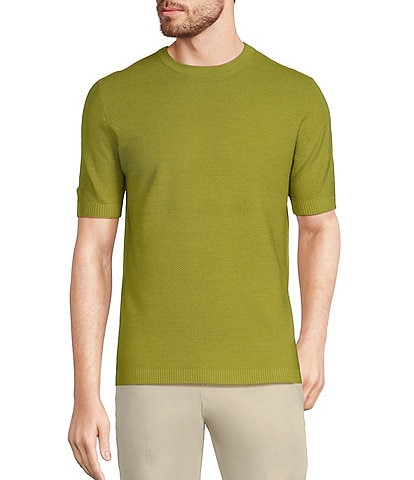 Murano Solid Textured Short Sleeve Crew Sweater