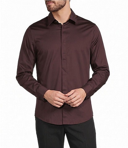 Murano The Legend Collection Slim Fit Solid Long Sleeve Woven Shirt