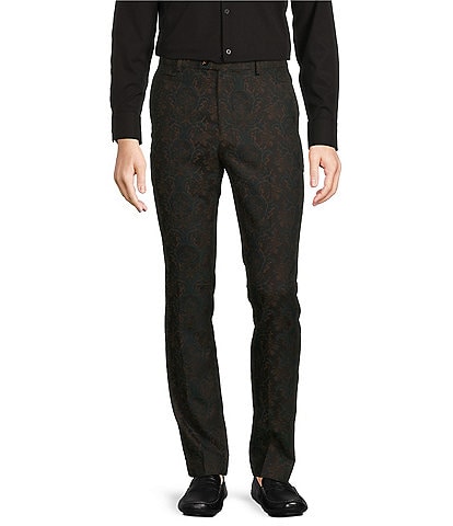 Murano Tigers of Tokyo Collection Evan Extra Slim Fit Damask Jacquard Suit Separates Flat Front Dress Pants