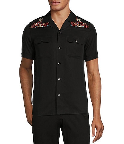 Murano Wanderin West Collection Slim-Fit Embroidered Short-Sleeve Woven Camp Shirt