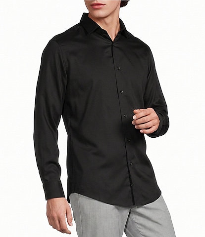 Murano Wardrobe Essentials Athletic Fit Solid Sateen Long Sleeve Woven Shirt