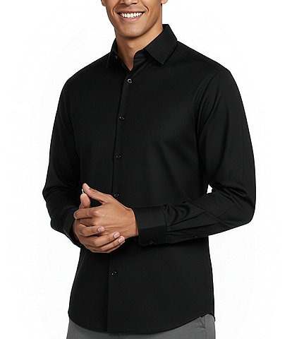 Murano Big & Tall Wardrobe Essentials Slim Fit Solid Stretch Twill Long Sleeve Woven Shirt