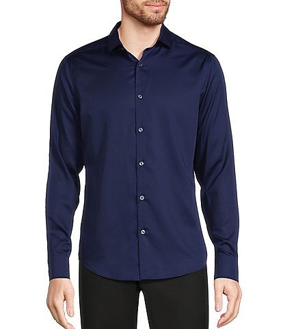 Murano Wardrobe Essentials Slim Fit Solid Sateen Long Sleeve Woven Shirt