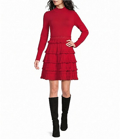 Muse by Marchesa Calla Mini Ruffle Long Sleeve Dress