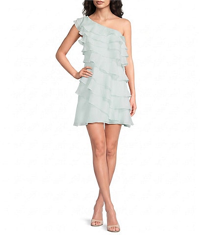 Muse by Marchesa One Shoulder Mini Misty Ruffle Dress