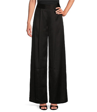 Muse by Marchesa Spruce Satin High Rise Pleated Point Straight Tuxedo Coordinating Pants