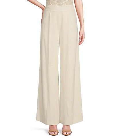 Muse by Marchesa Spruce Satin High Rise Pleated Point Straight Tuxedo Pants