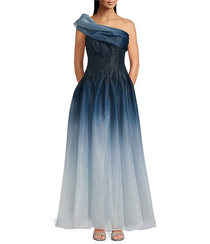 Muse by Marchesa Veronica Ombre Organza One Shoulder Sleeveless Gown