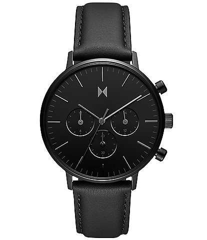 MVMT Men's Legacy Collection Solar Quartz Chronograph Black Leather Strap Watch