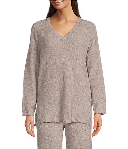 N by Natori Aura Heather Long Sleeve V-Neck Coordinating Knit Lounge Top