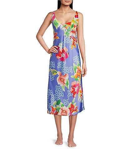 N by Natori Camellia Satin Floral Print Sleeveless V-Neck Coordinating Nightgown