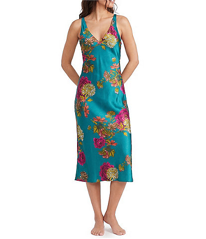 N by Natori Crysanthe Print Sleeveless Satin Coordinating Slip Dress