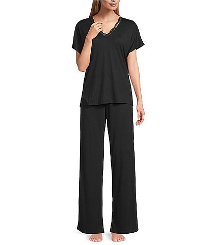 N by Natori Dhalia Short Sleeve V-Neck Long Knit Pajama Set