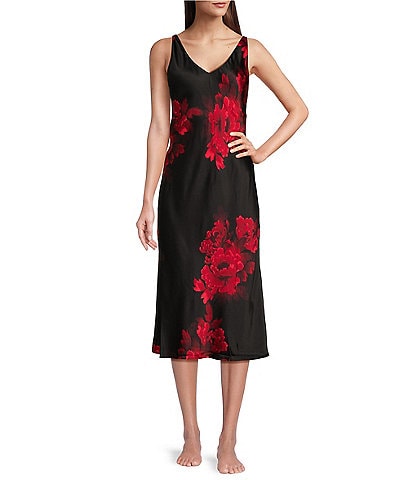 N by Natori Floral Sleeveless V-Neck Coordinating Satin Nightgown