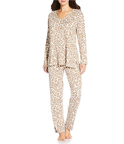 N By Natori Leopard Print Long Sleeve V-Neck Sweater Knit Coordinating Lounge Set