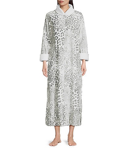 N By Natori Leopard Print Mandarin Collar Fleece Robe