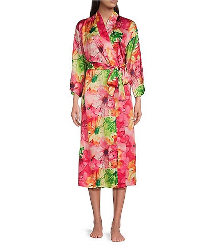 N by Natori Satin Floral Print Long Sleeve Shawl Collar Coordinating Robe