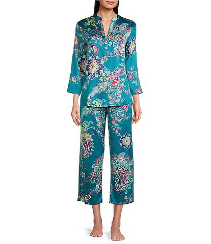 N by Natori Satin Multi Print 3/4 Sleeve Paisley Pajama Set