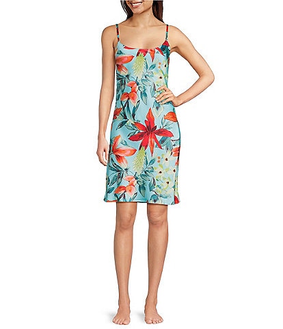 N by Natori Satin Tropical Breeze Sleeveless Scoop Neck Coordinating Chemise