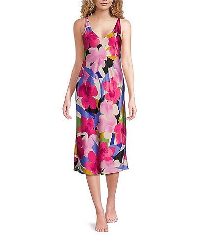 N by Natori Sleeveless V-Neck Satin Floral Coordinating Nightgown
