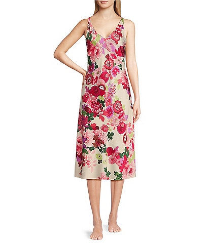 N By Natori Sofia Satin Floral V-Neck Coordinating Nightgown