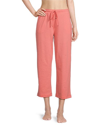 N by Natori Solid Knit Drawstring Tie Waist Side Pocket Coordinating Cropped Lounge Pant