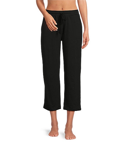N by Natori Solid Knit Drawstring Tie Waist Side Pocket Coordinating Cropped Lounge Pant